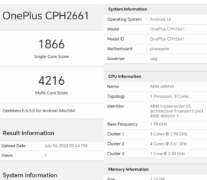 oneplus nord 4 geekbench report